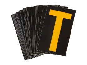 Буква T светоотражающая Brady, желтый на черном, 42x72 мм, b-946, Винил, 25 шт.